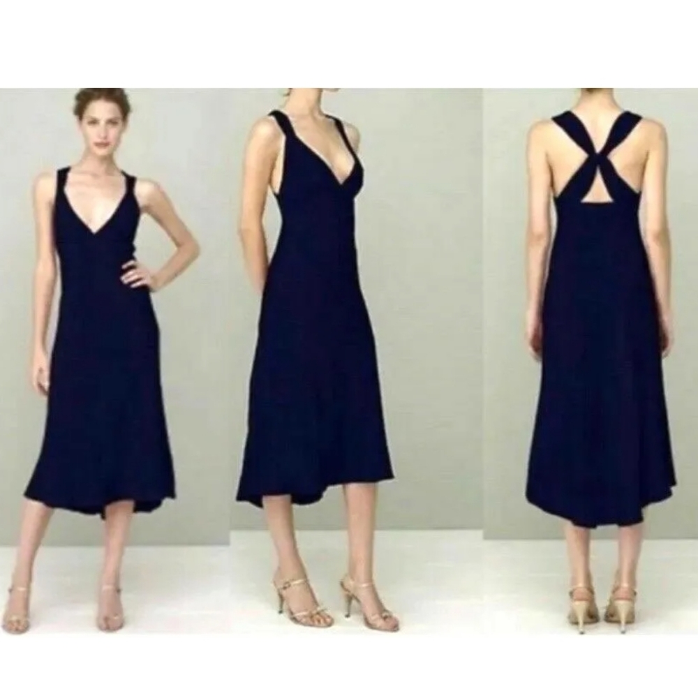 J Crew Navy Silk Criss-cross Back Midi Dress - 12